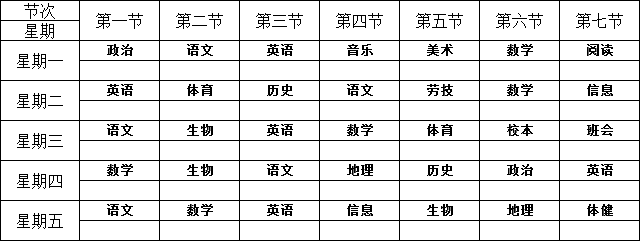 初一(1)班课程表周海波