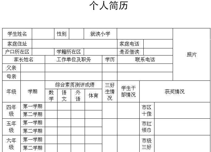 杭州小升初必备:精选小升初简历模板一