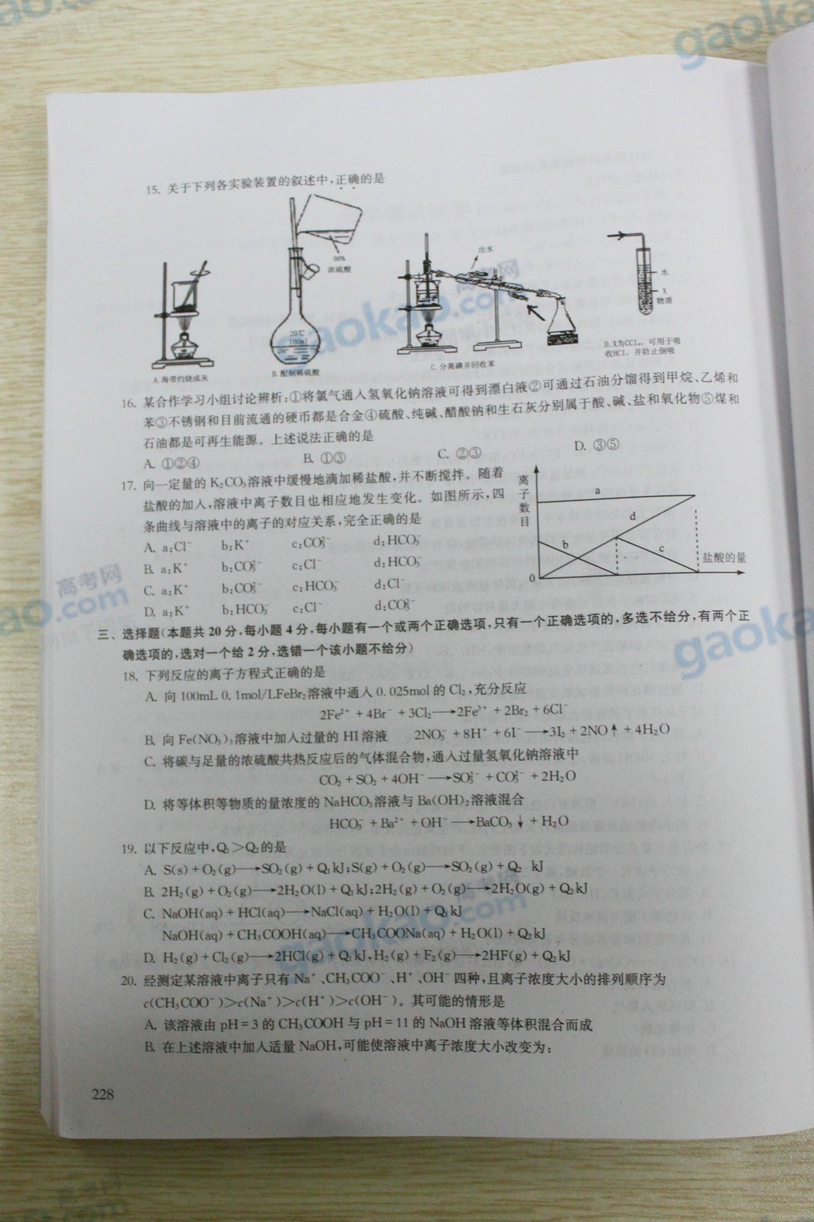 2012上海高考志愿填报估分模拟测试及答案(化