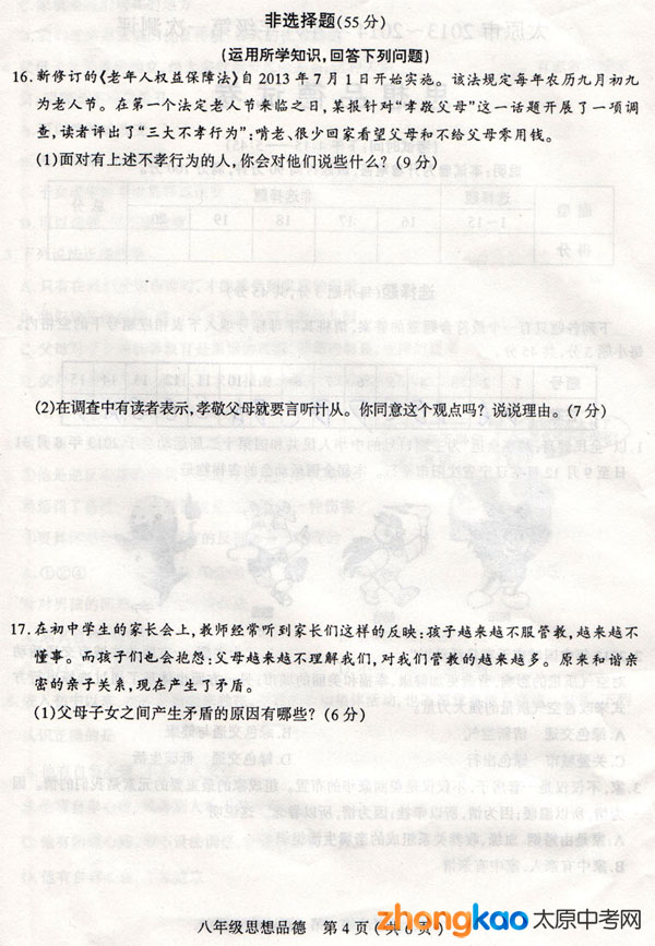 ̫ԭ2013-2014ѧ꼶ϲ˼Ʒ⣨һβ