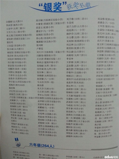2014太原康大杯五年级银奖获奖名单_太原奥数
