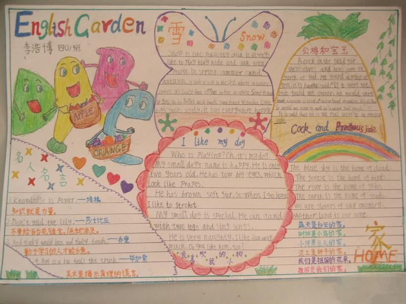 英语小报比赛 小学四年级英语手抄报 english garden_英语高清图片