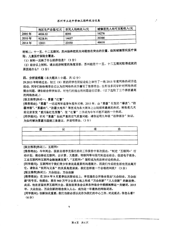 2015-2016学年初三政治期末卷（立达、胥江、景范、园区校）