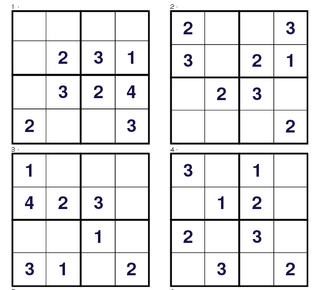 数学趣味逻辑游戏:数独四宫格(第一关)