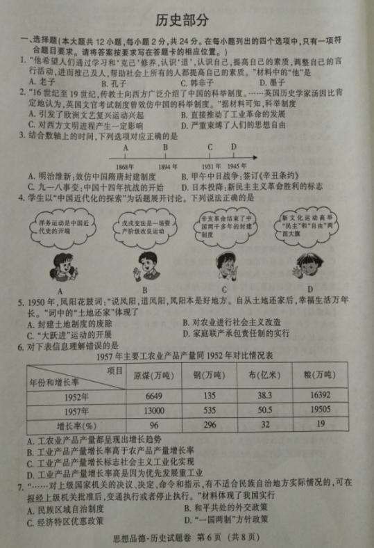 2017年江西省中考历史试题(图片版)_中考历史