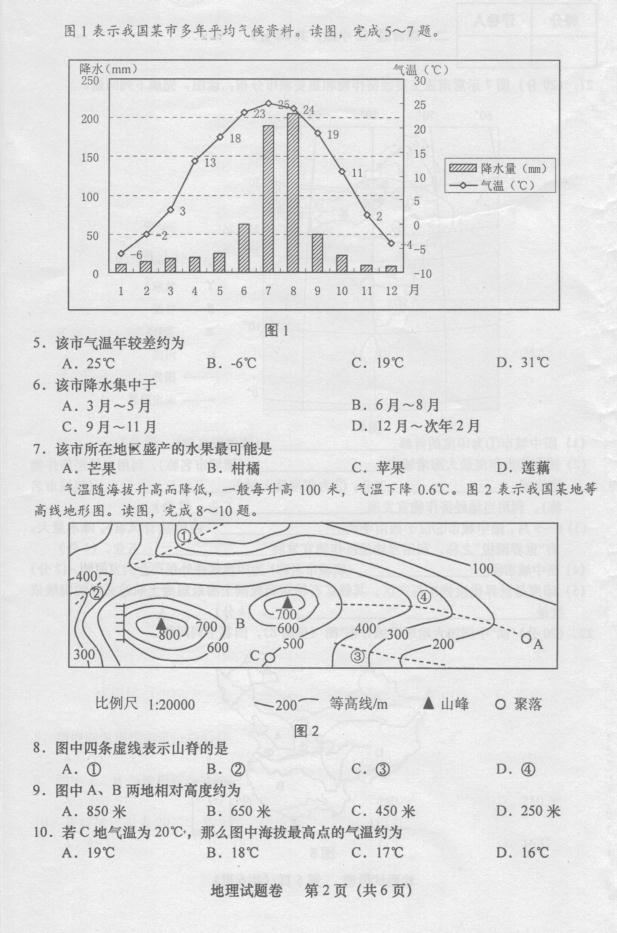 2017年安徽蚌埠初中生地会考地理试卷