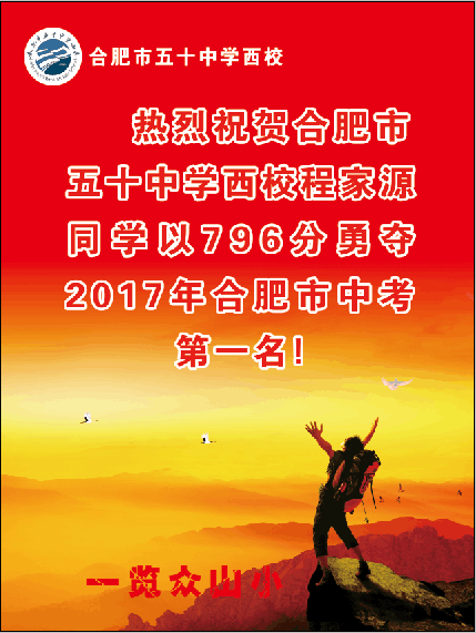 2017年合肥中考状元 五十中西区程家源796分