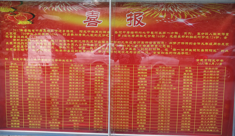 2017年合肥阳光中学中考喜报
