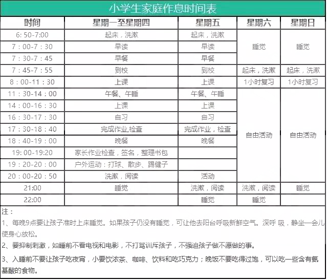 小学上课时间表