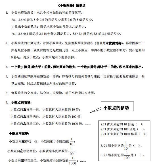 2018杭州小升初数学:小数乘除法知识点