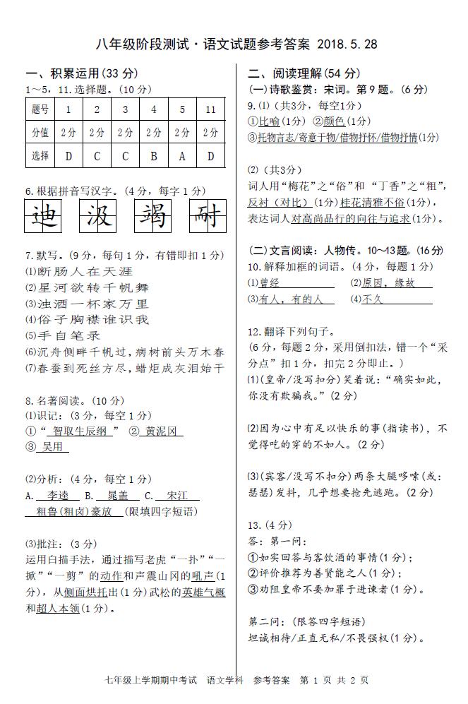 2018江苏江都国际学校八年级下第二次月考语