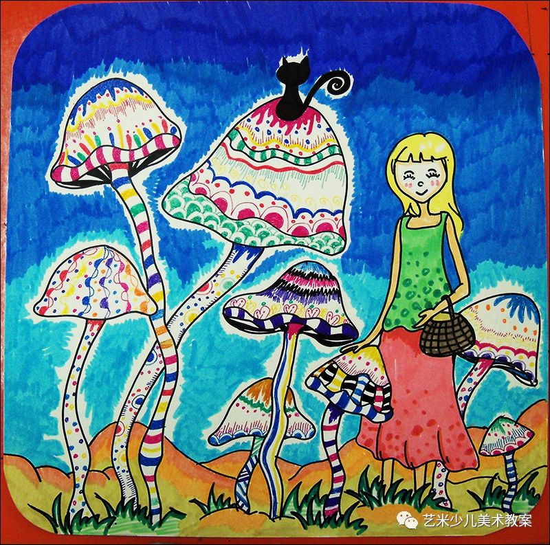 少儿线描美术教学教案:美丽的蘑菇_艺术培养插图1