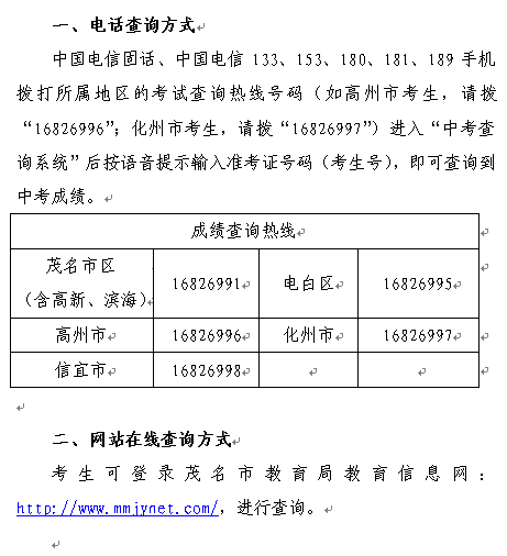 2018年广东茂名中考查分入口:茂名市教育局