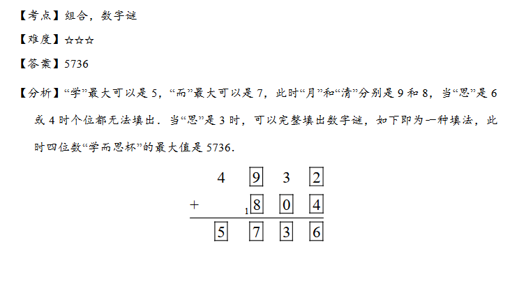 小学三年级数字谜练习题(十四)(2)