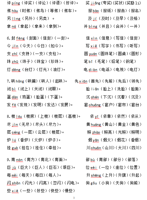 人教版二年级语文辅导材料生字表及组词(三)