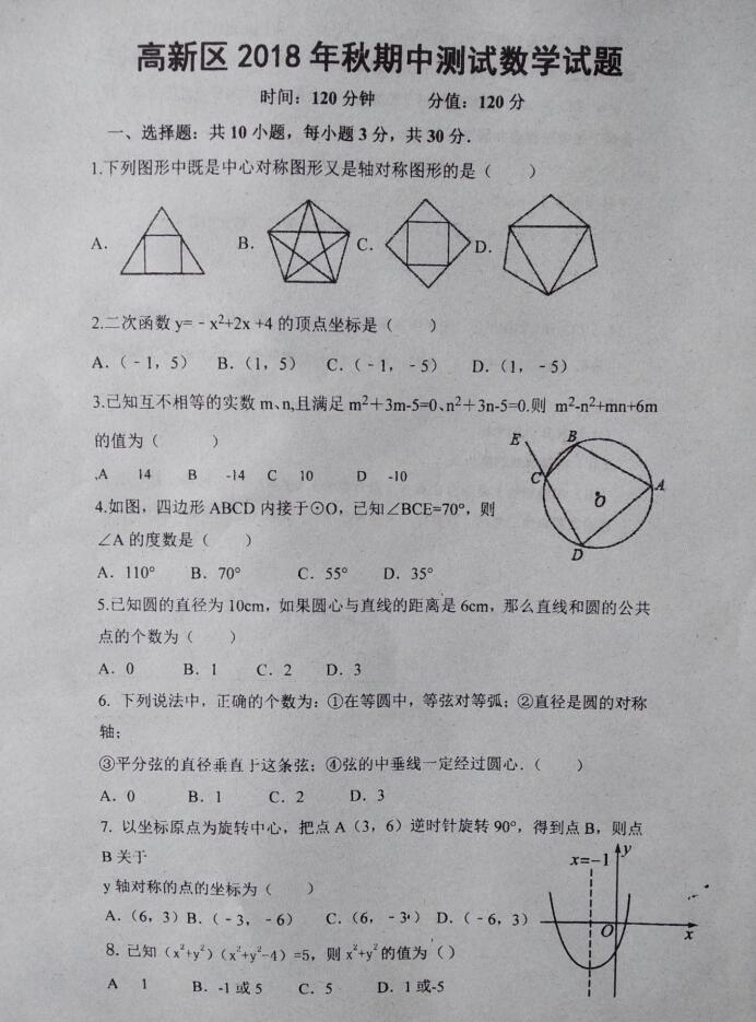 2018-2019九年级数学上册人教版22.2二次函数与一元二