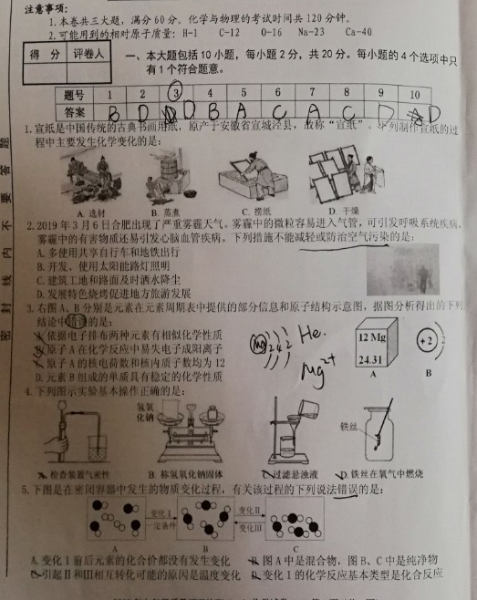 2019安徽合肥50中中考一模化学试题