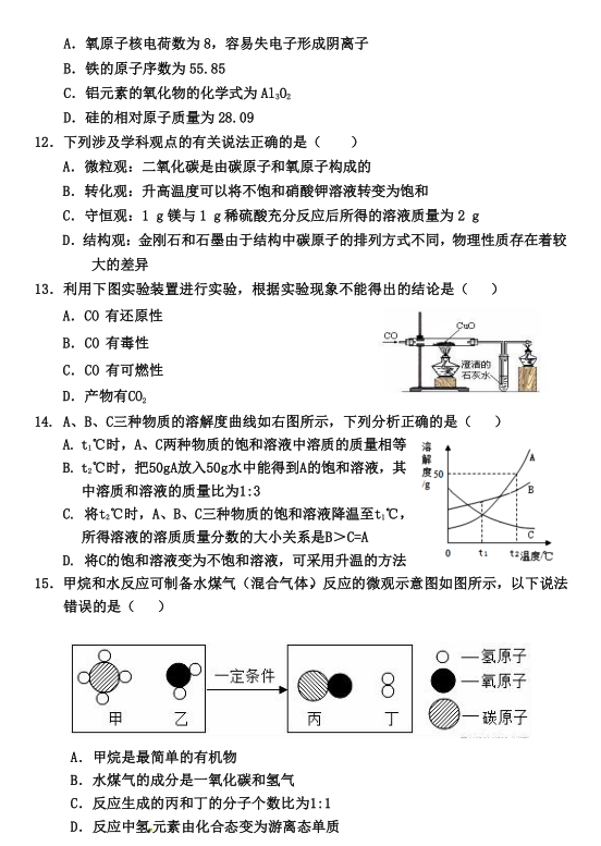 2019山东淄博博山中考化学一模题(图片版(3)