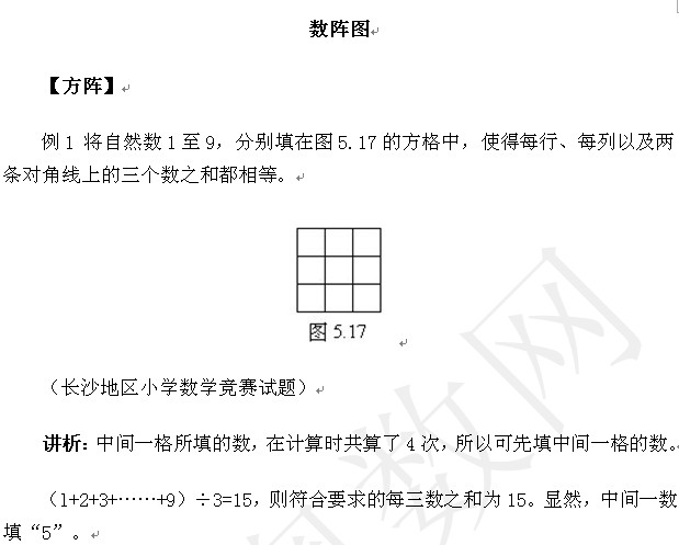 小學奧數經典專題數陣題例題點撥