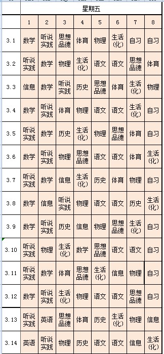 山師二附中學校初三年級課程表(2012-2013學年)