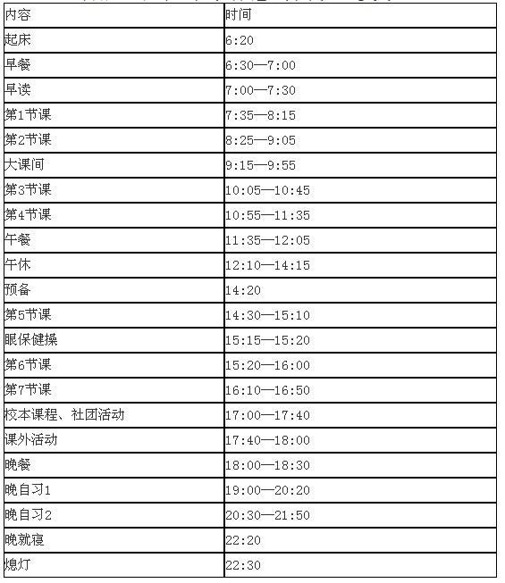 2012年夏季作息时间表