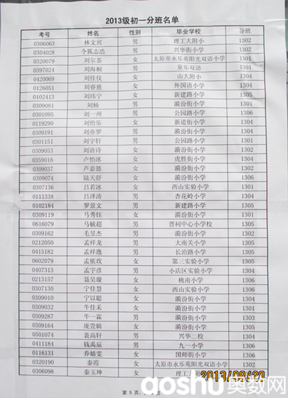 太原外国语2013级新初一名单