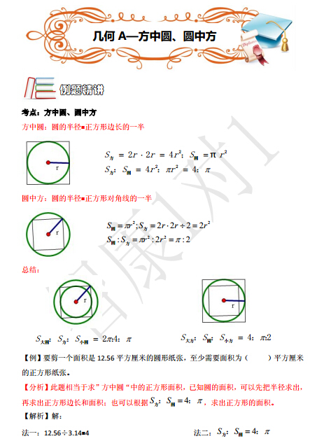 2016成都小升初考點例題:方中圓,圓中方(2)