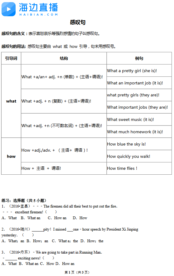 感叹句思维导图+例句图片