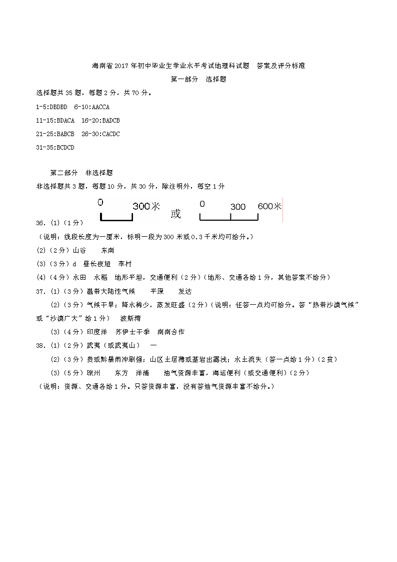2017�꺣��ʡ�п������𰸣�ͼƬ�棩