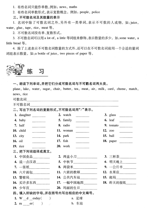 小学英语名词及所有格知识点及练习题答案(2)_公式、知识点_上海奥数网
