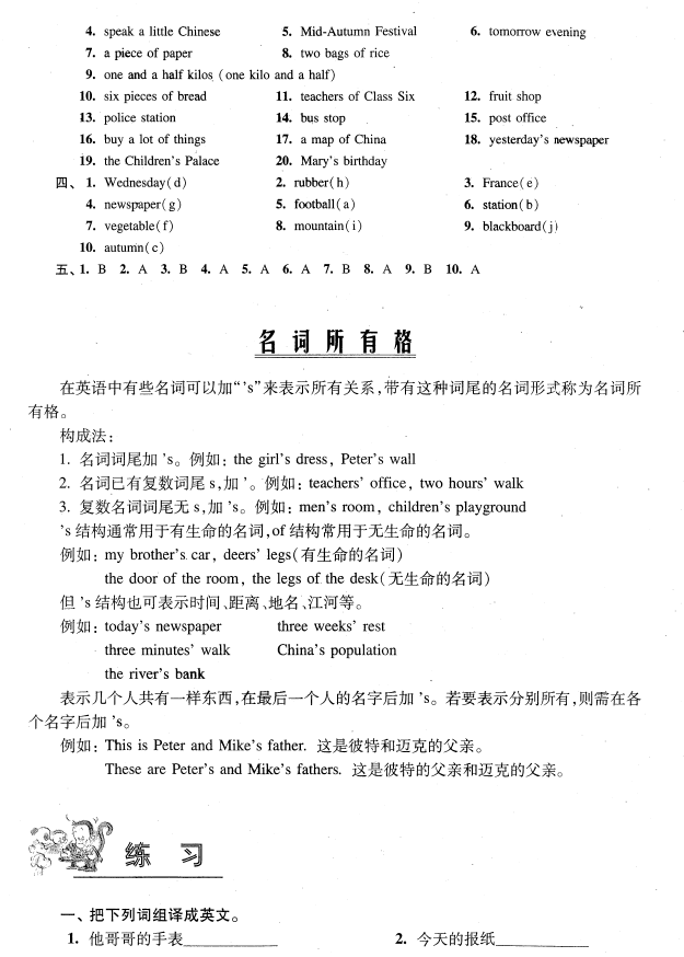 小学英语名词及所有格知识点及练习题答案(4)_公式、知识点_上海奥数网