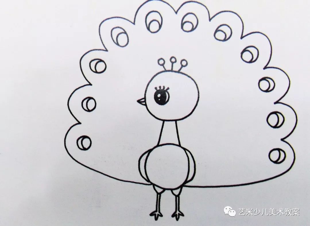 儿童画美术教案水彩笔画:孔雀开屏 