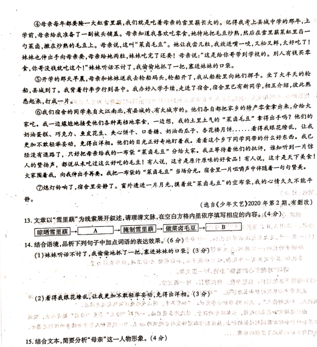 重庆2020九初中学业水平暨高中招生语文模拟题（图片版）