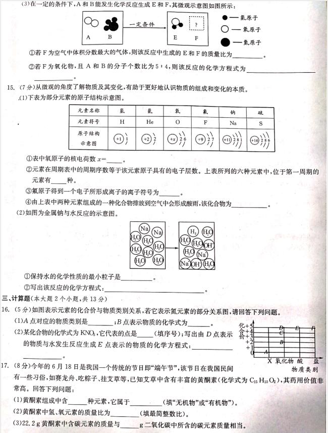 四川渠县崇德实验校2020中考九化学限时二模卷（图片版）