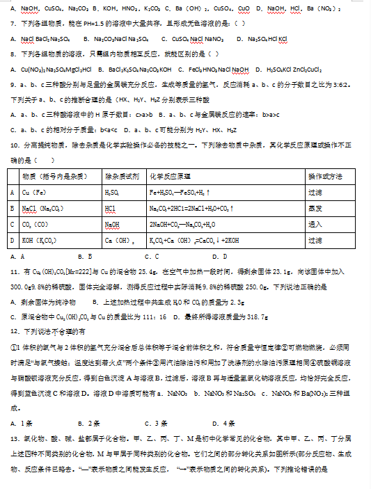 2020届广东广州中考冲刺化学模拟卷五（图片版）
