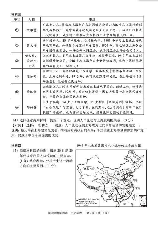 2020年北京市西城区中考二模历史试卷（图片版）