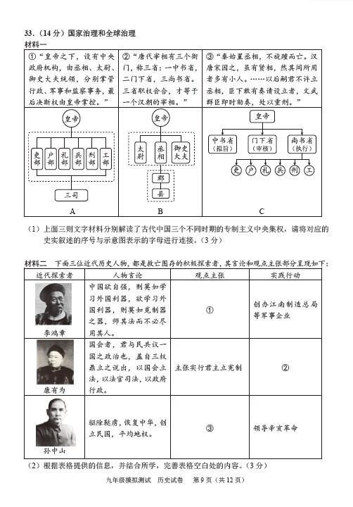 2020年北京市西城区中考二模历史试卷（图片版）