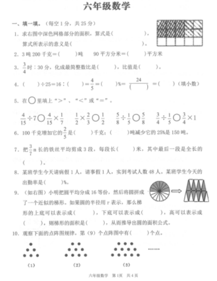 贵州省铜仁市松桃县2021年六年级上数学期未试题电子版免费下载