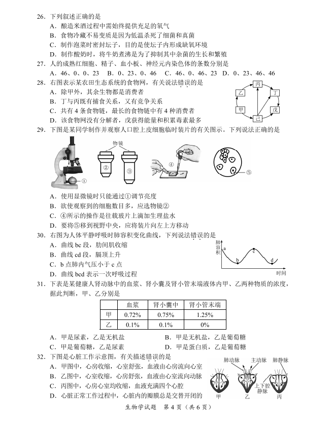 2023年三亞中考生物試卷真題及答案