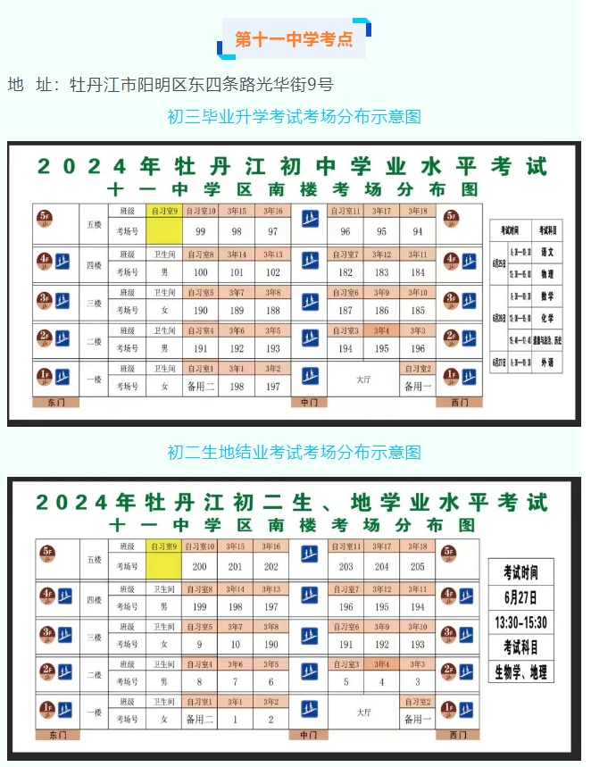 2024年中考黑龙江牡丹江区各考试知识点考场平面示意图