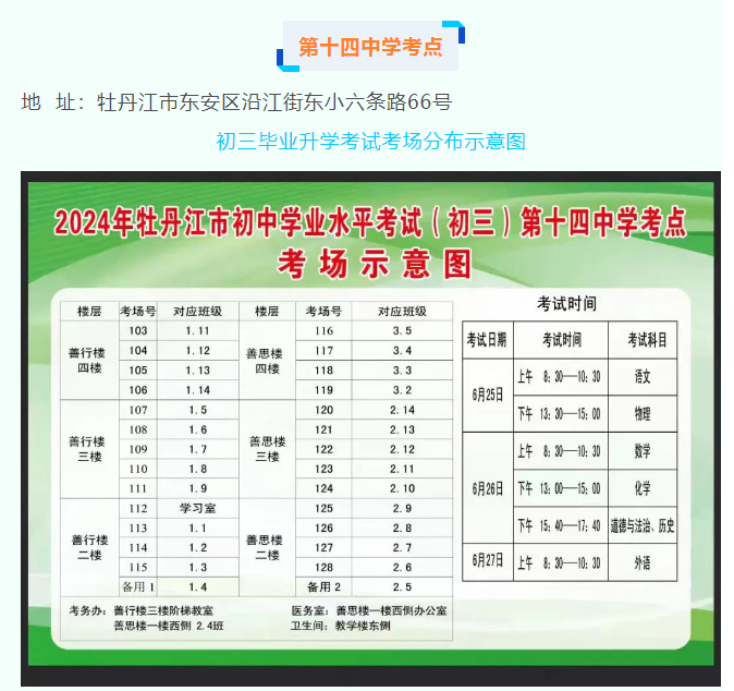 2024年中考黑龙江牡丹江区各考试知识点考场平面示意图