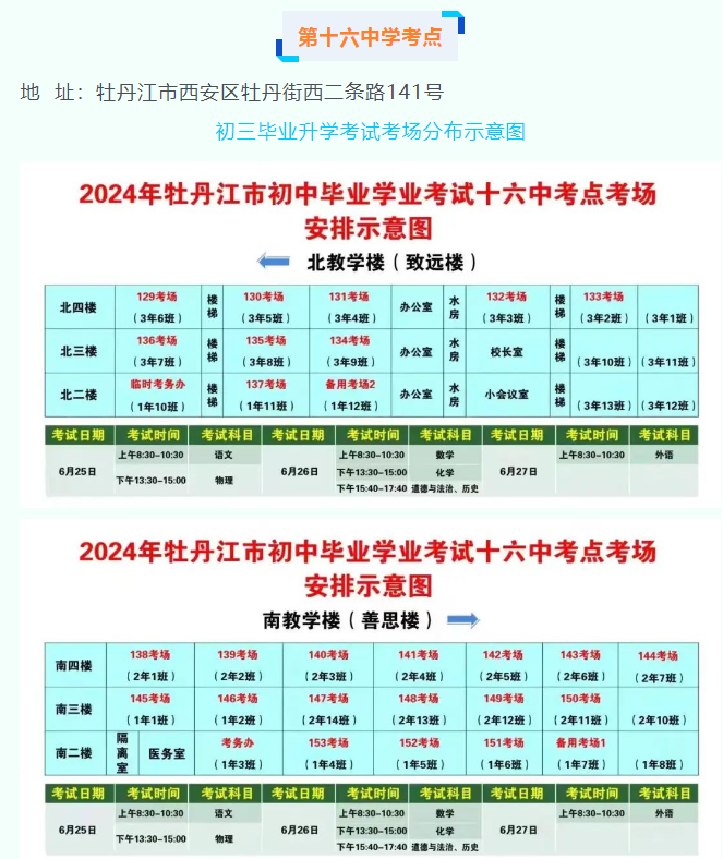 2024年中考黑龙江牡丹江区各考试知识点考场平面示意图